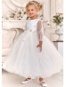 Long Sleeves Colorful Beaded 3D Flowers Cute Flower Girl Dress